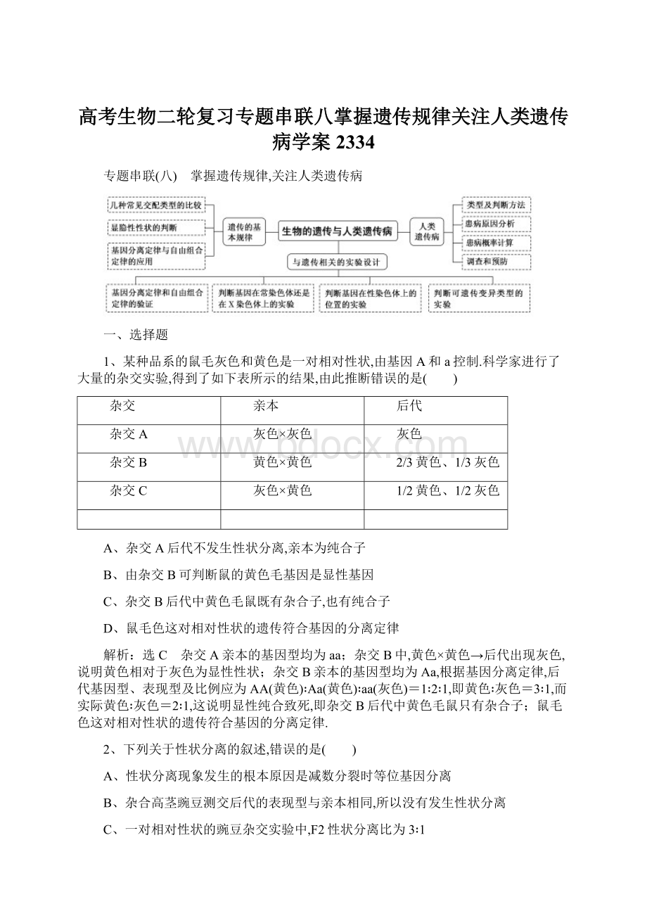 高考生物二轮复习专题串联八掌握遗传规律关注人类遗传病学案2334.docx_第1页