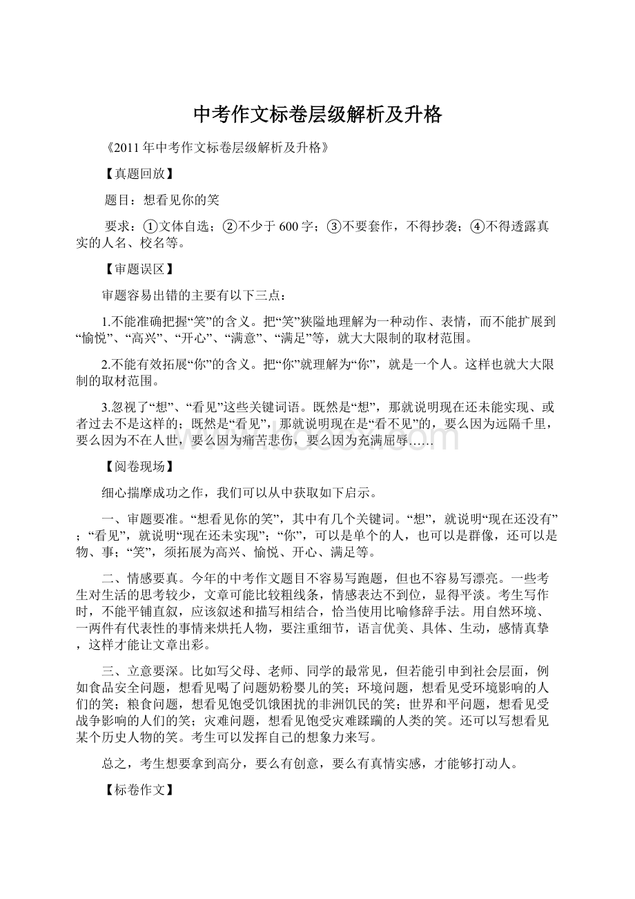 中考作文标卷层级解析及升格Word文档下载推荐.docx