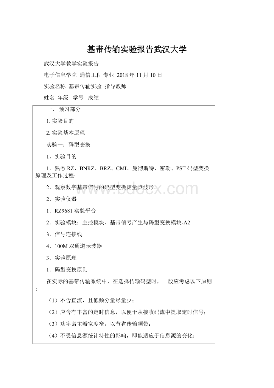 基带传输实验报告武汉大学.docx_第1页