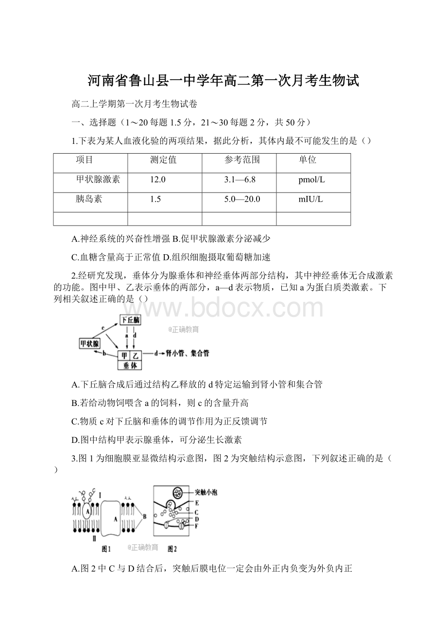 河南省鲁山县一中学年高二第一次月考生物试.docx_第1页