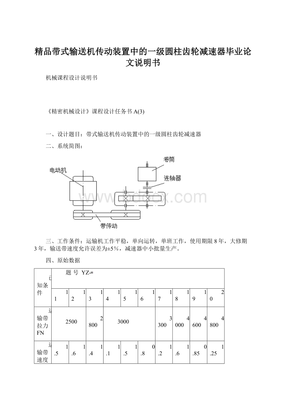 精品带式输送机传动装置中的一级圆柱齿轮减速器毕业论文说明书.docx_第1页