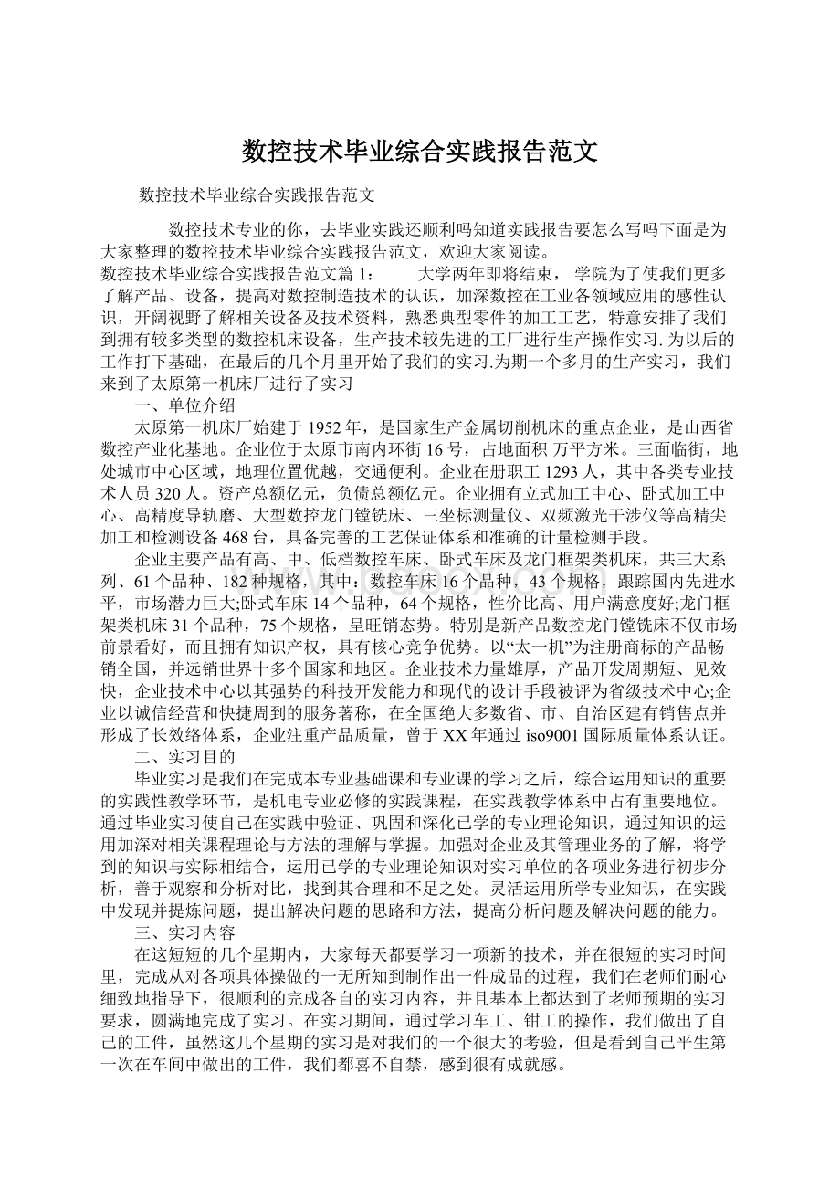 数控技术毕业综合实践报告范文Word下载.docx