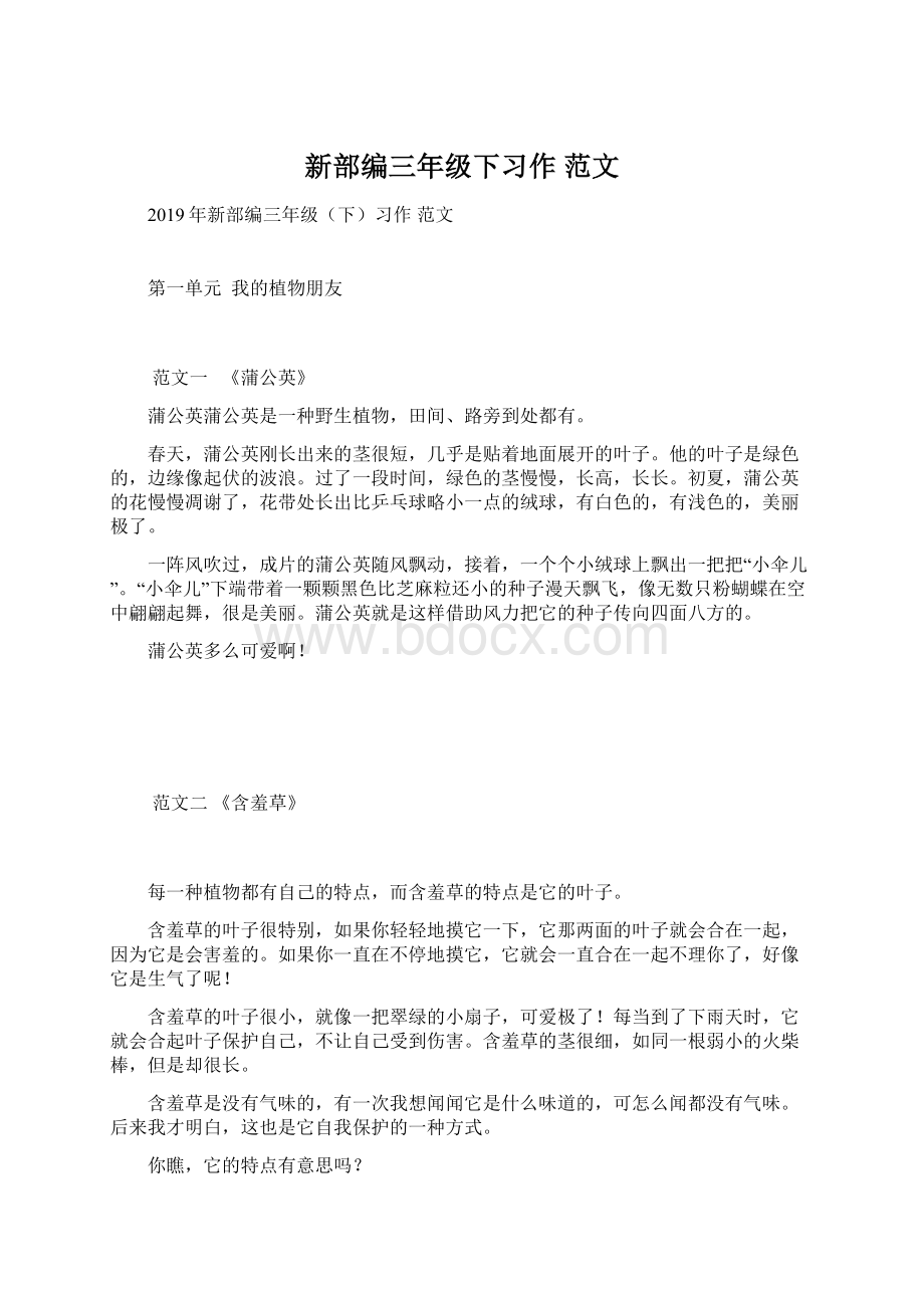 新部编三年级下习作 范文Word文档下载推荐.docx