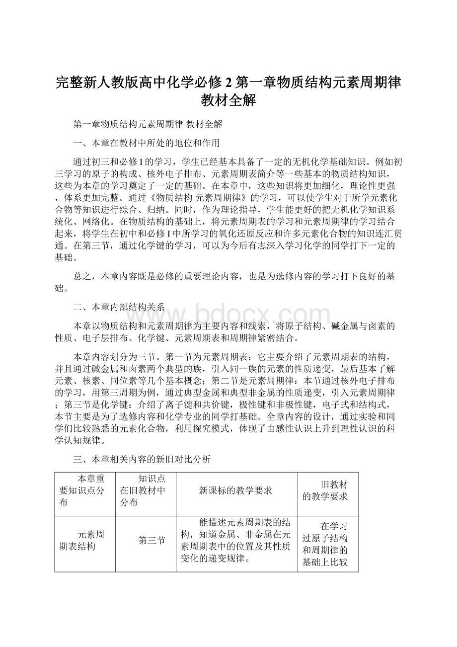 完整新人教版高中化学必修2第一章物质结构元素周期律教材全解.docx