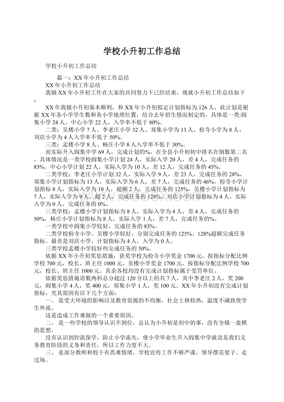 学校小升初工作总结Word文档下载推荐.docx