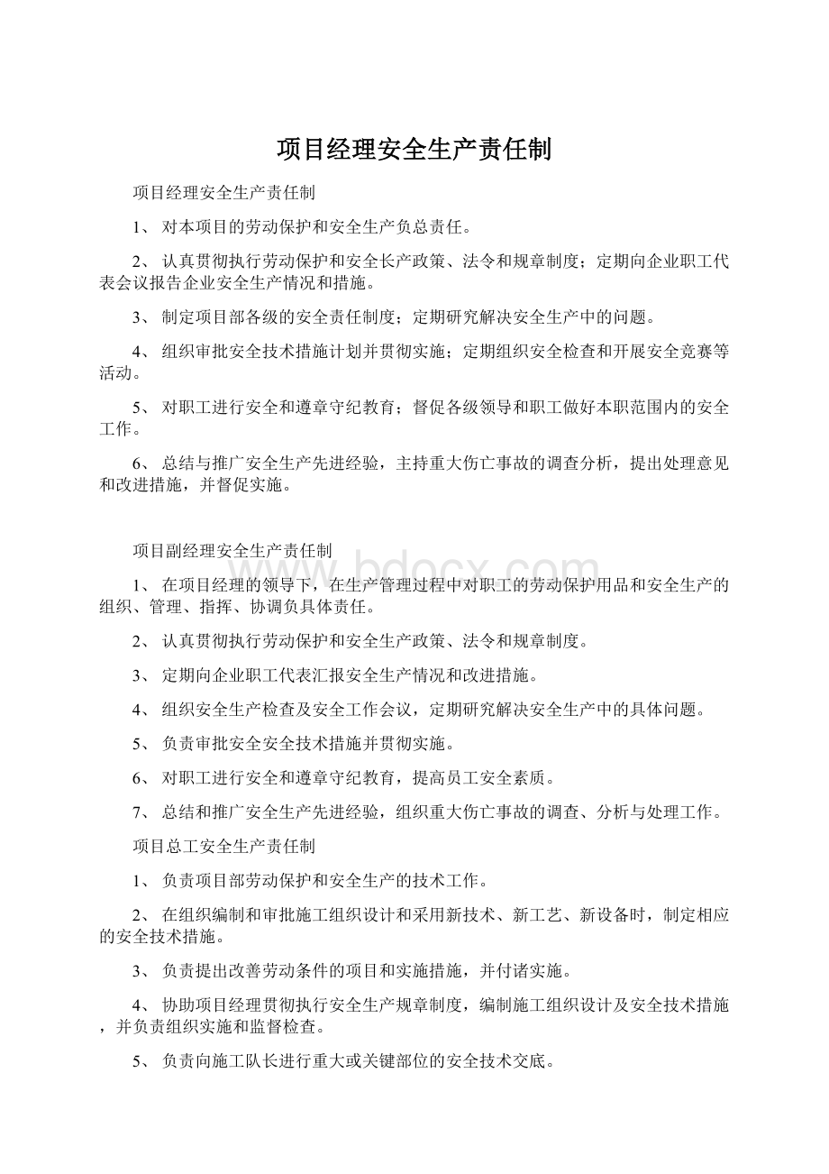 项目经理安全生产责任制.docx