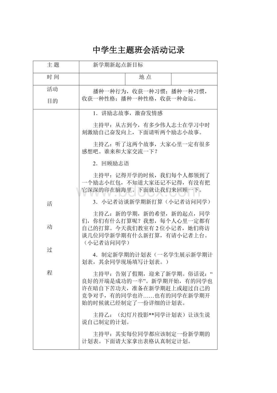 中学生主题班会活动记录文档格式.docx_第1页