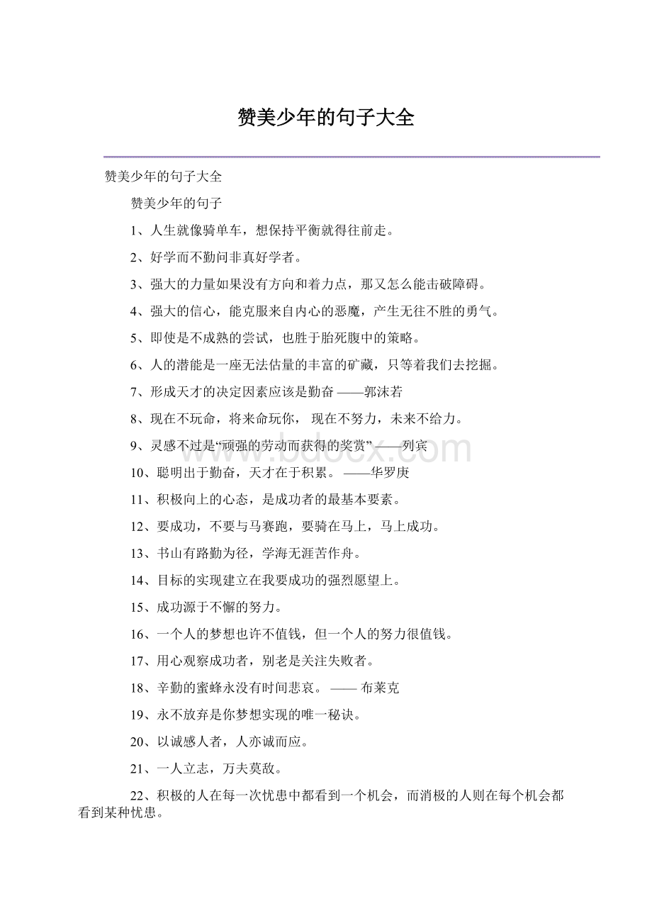 赞美少年的句子大全文档格式.docx