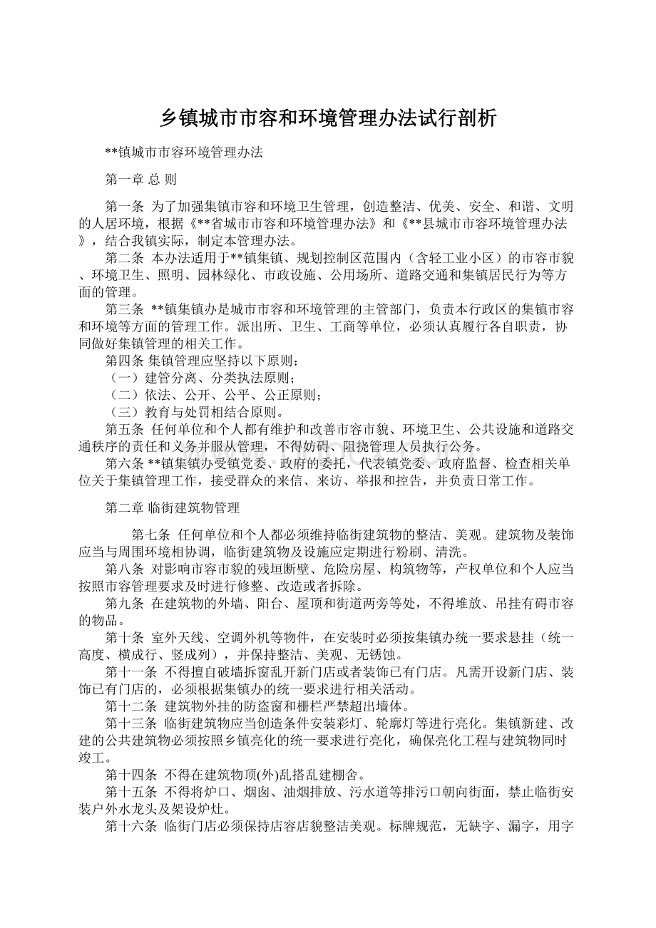 乡镇城市市容和环境管理办法试行剖析文档格式.docx_第1页