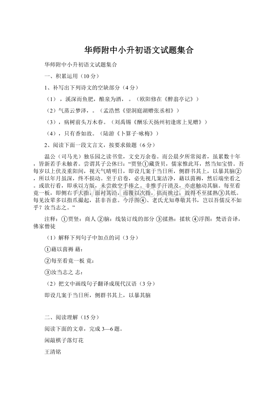 华师附中小升初语文试题集合.docx_第1页