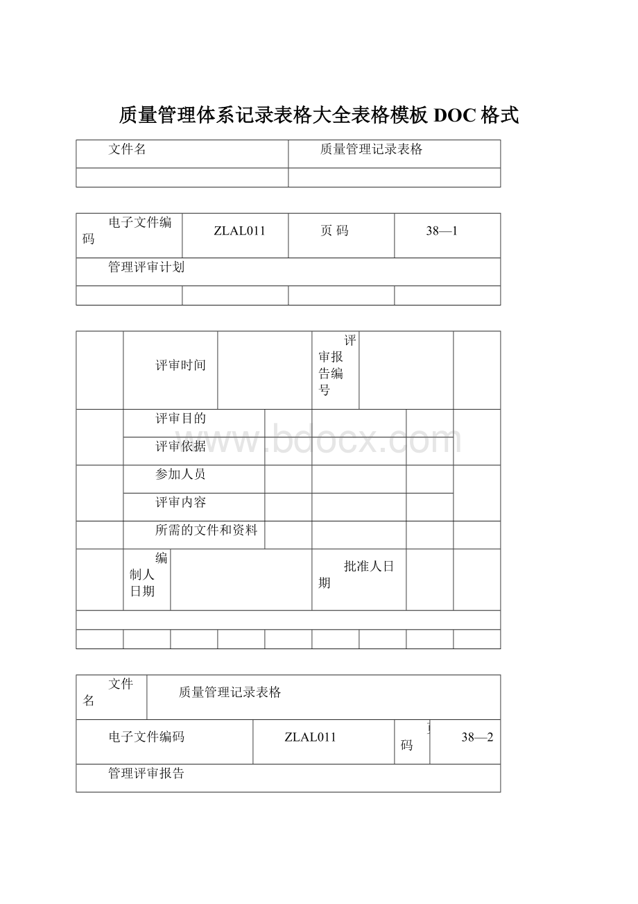 质量管理体系记录表格大全表格模板DOC格式.docx_第1页