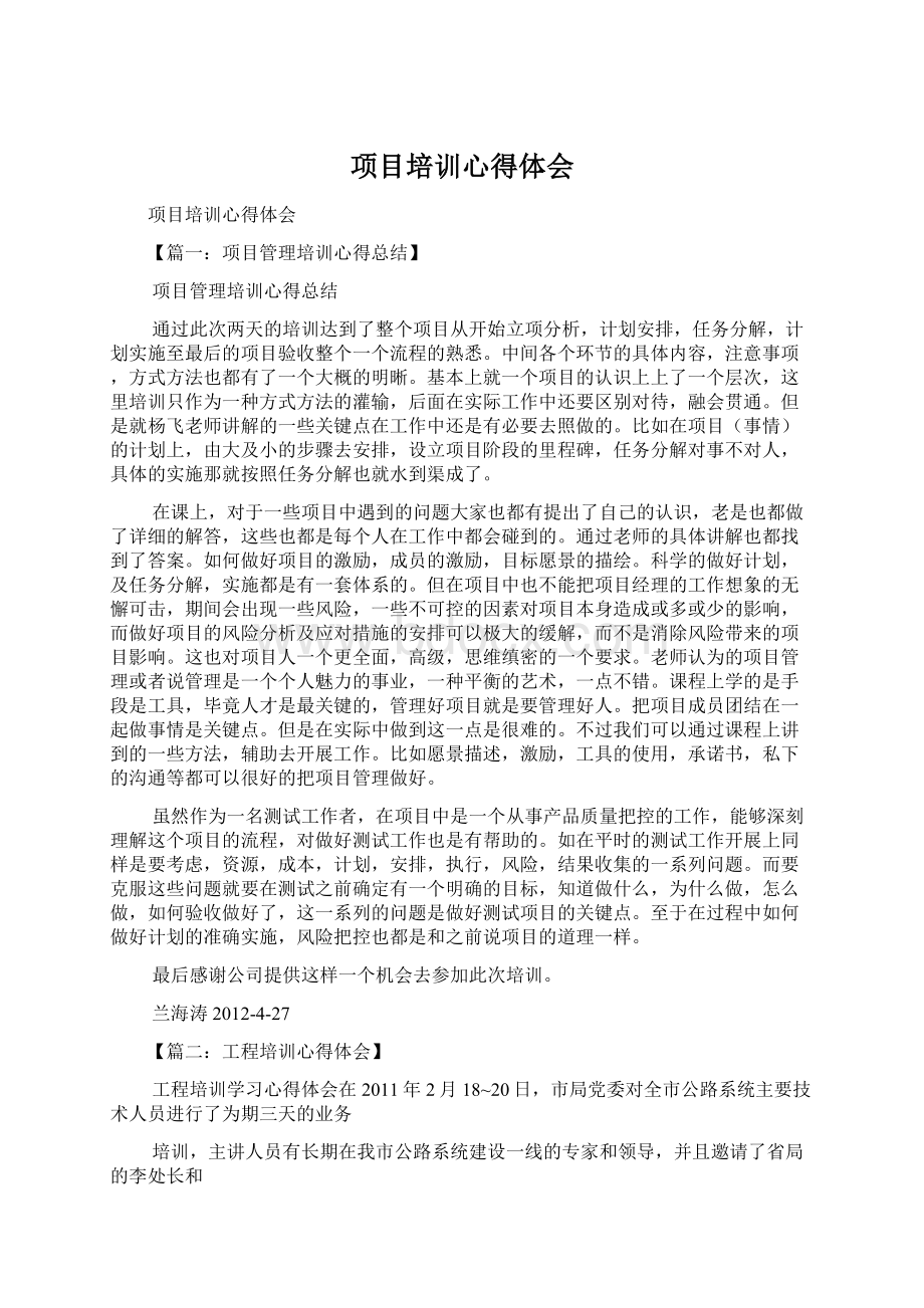 项目培训心得体会Word文件下载.docx