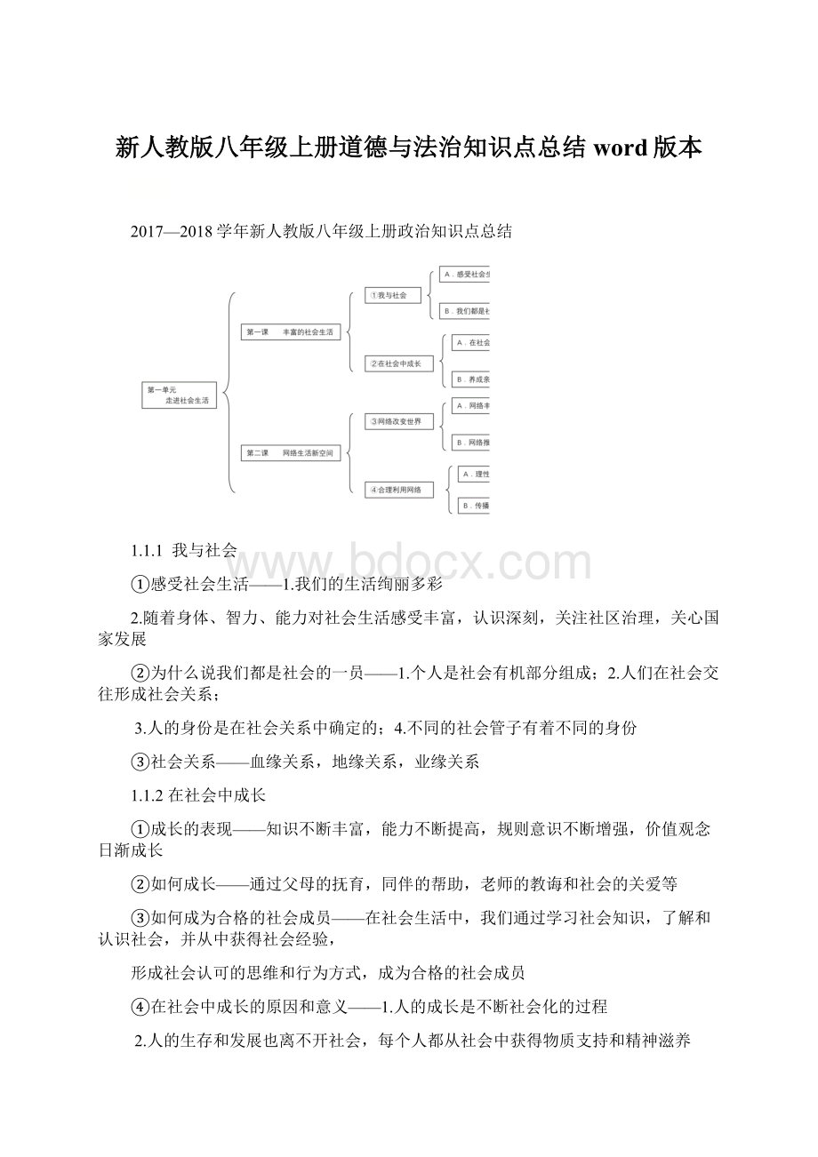 新人教版八年级上册道德与法治知识点总结word版本.docx