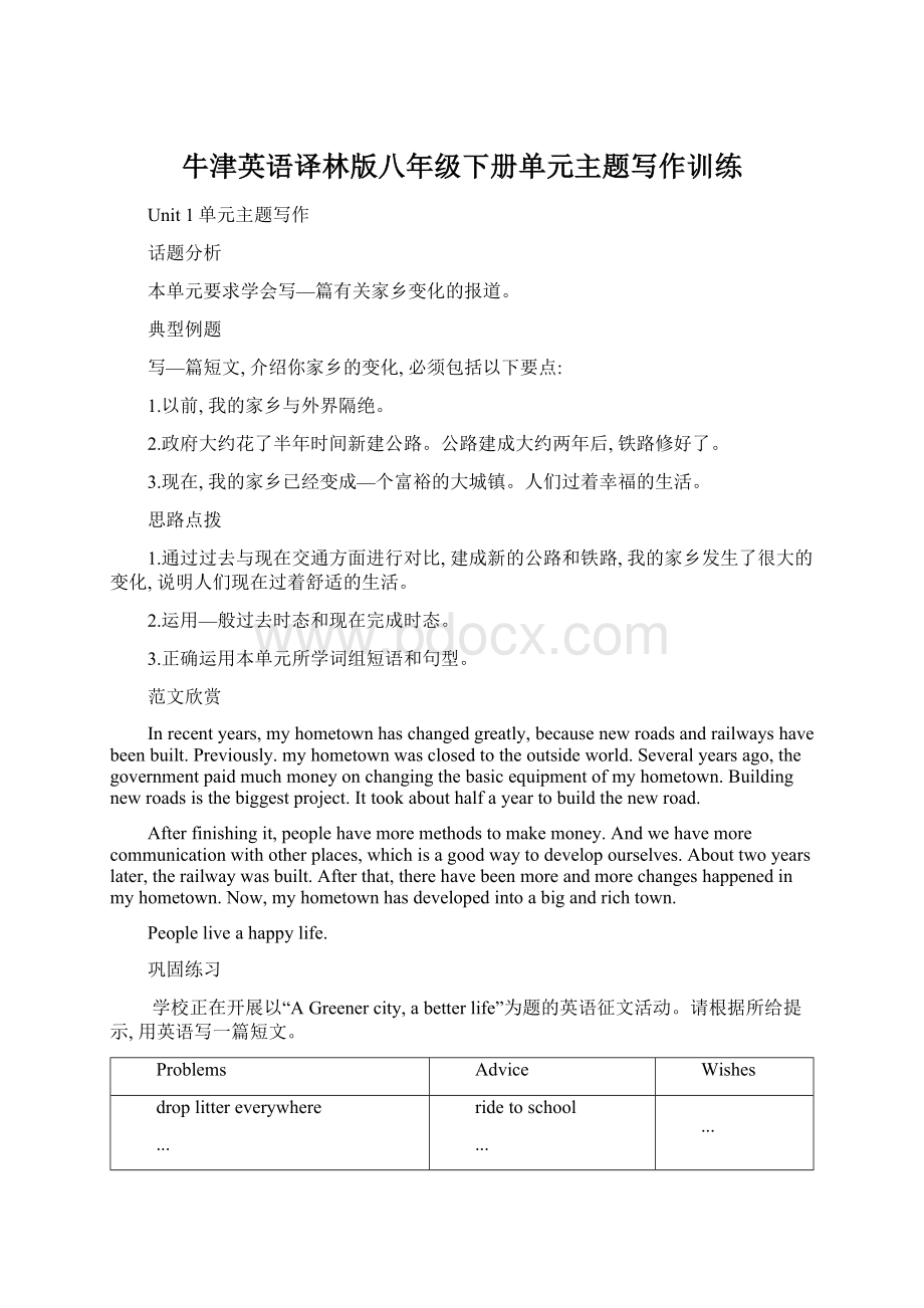 牛津英语译林版八年级下册单元主题写作训练Word格式文档下载.docx