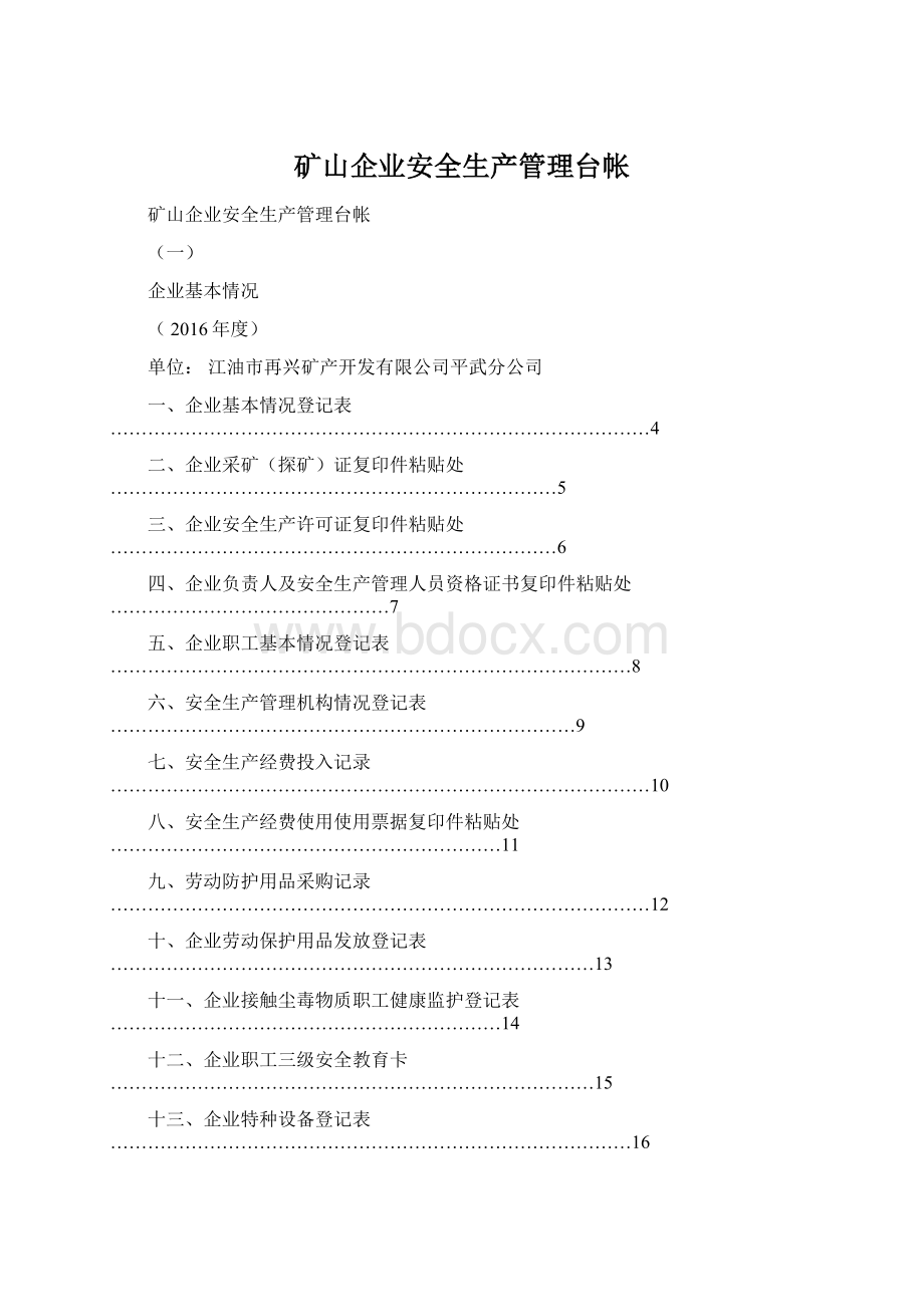 矿山企业安全生产管理台帐文档格式.docx