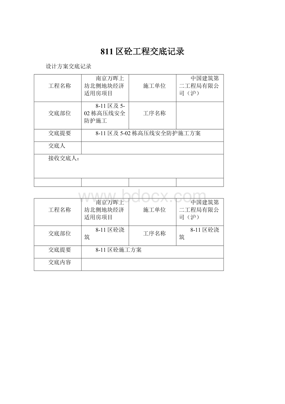 811区砼工程交底记录.docx