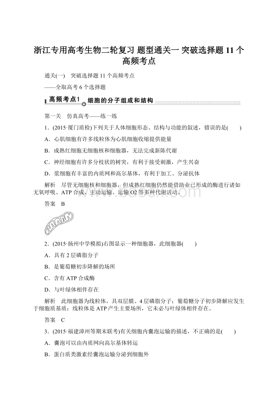 浙江专用高考生物二轮复习 题型通关一 突破选择题11个高频考点Word格式文档下载.docx