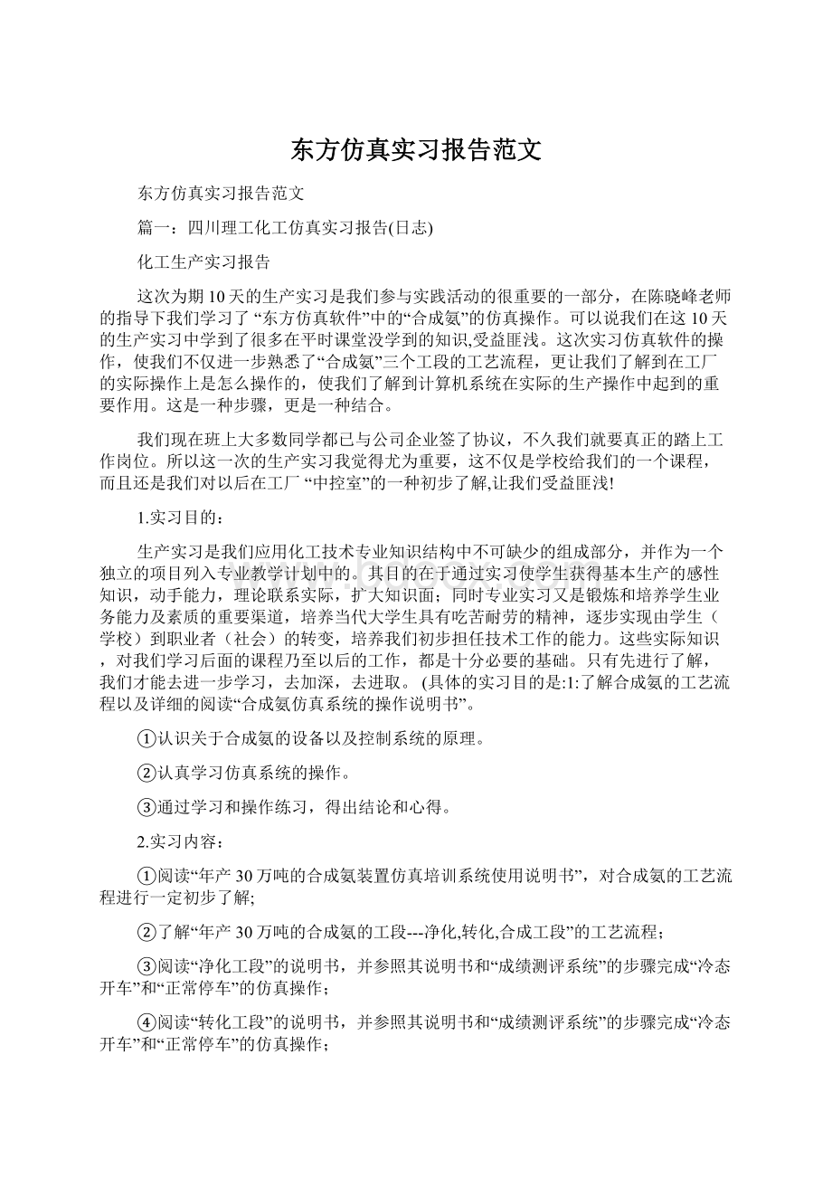 东方仿真实习报告范文.docx_第1页