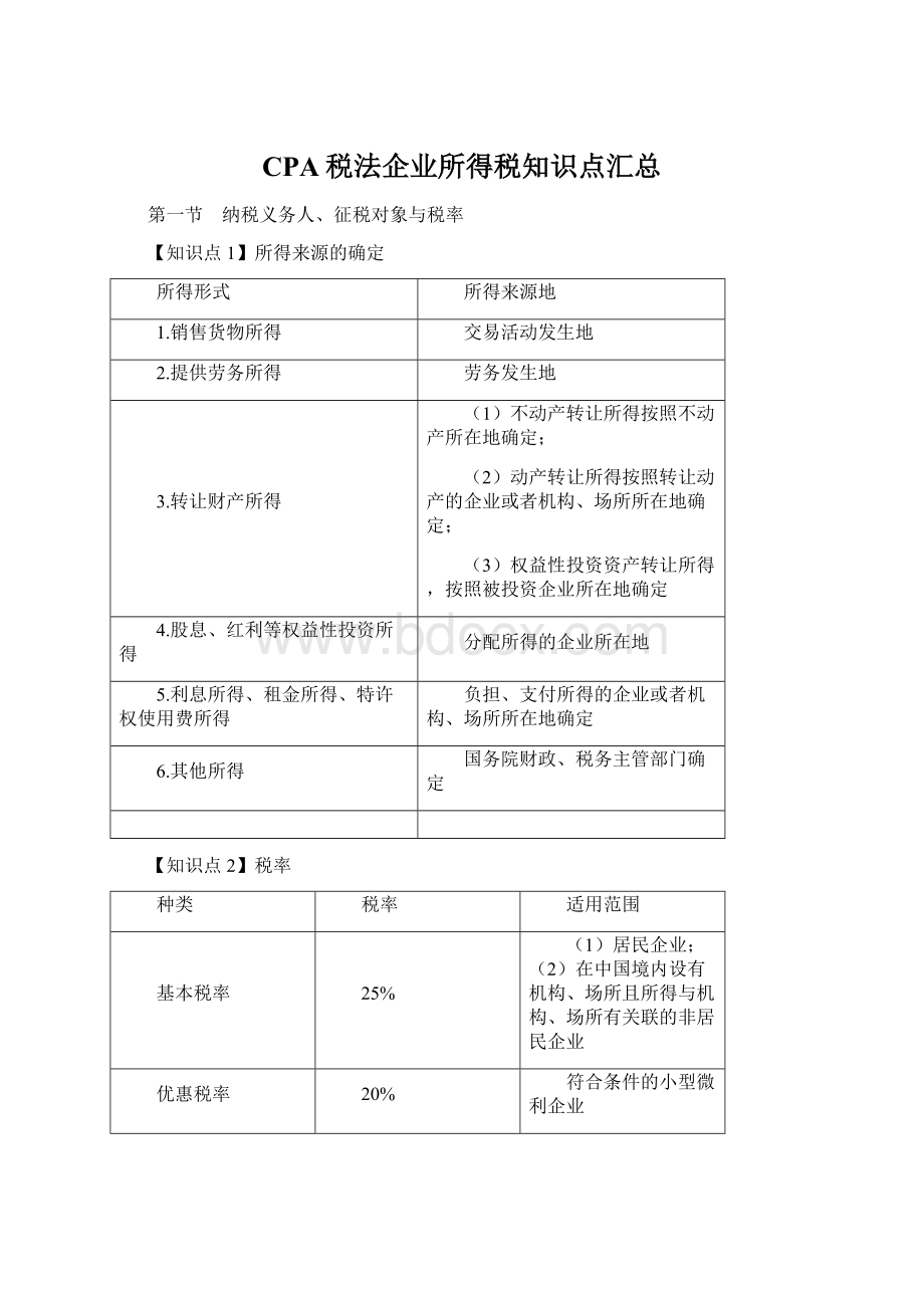 CPA税法企业所得税知识点汇总Word下载.docx_第1页