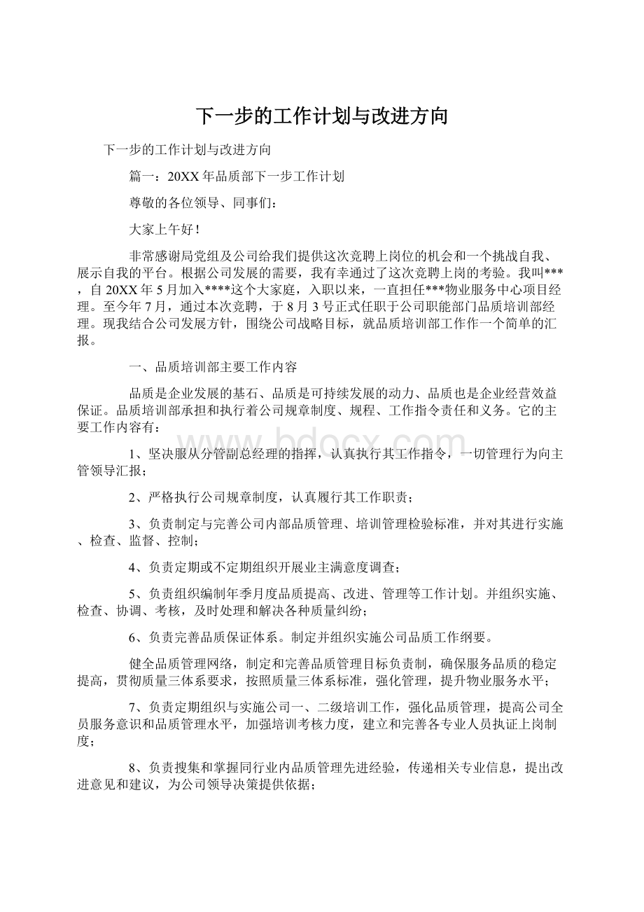 下一步的工作计划与改进方向Word格式.docx_第1页