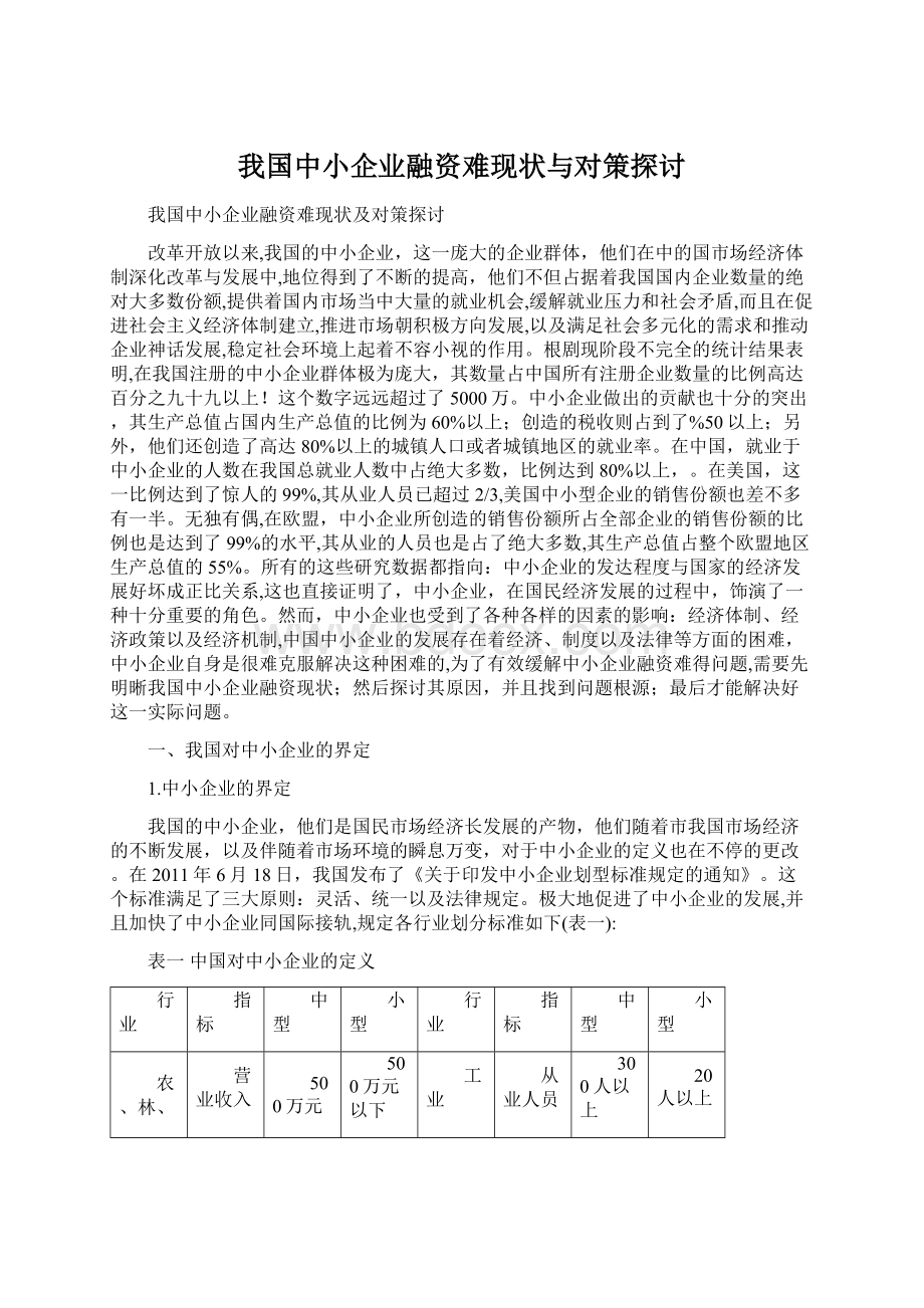 我国中小企业融资难现状与对策探讨文档格式.docx