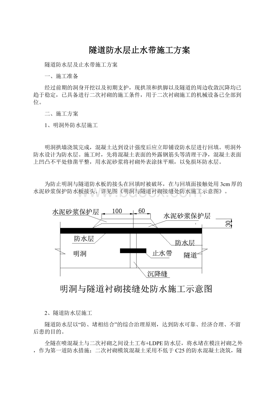 隧道防水层止水带施工方案Word格式文档下载.docx