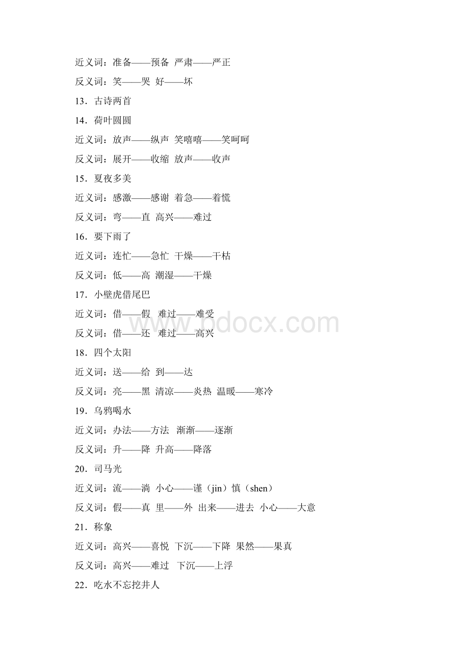 人教版小学语文各年级近义词反义词表DOC.docx_第3页