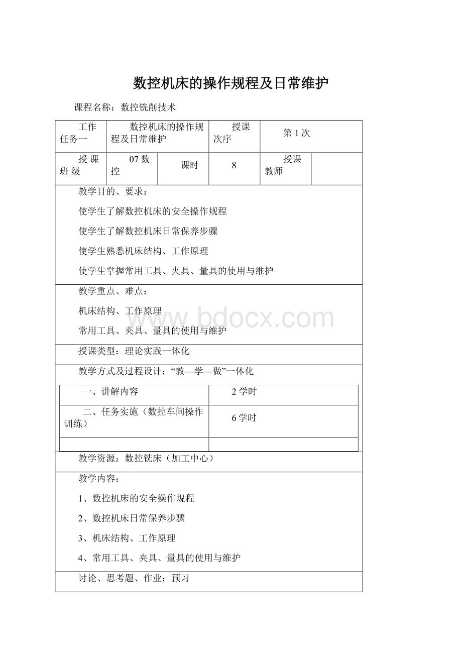 数控机床的操作规程及日常维护Word文档下载推荐.docx