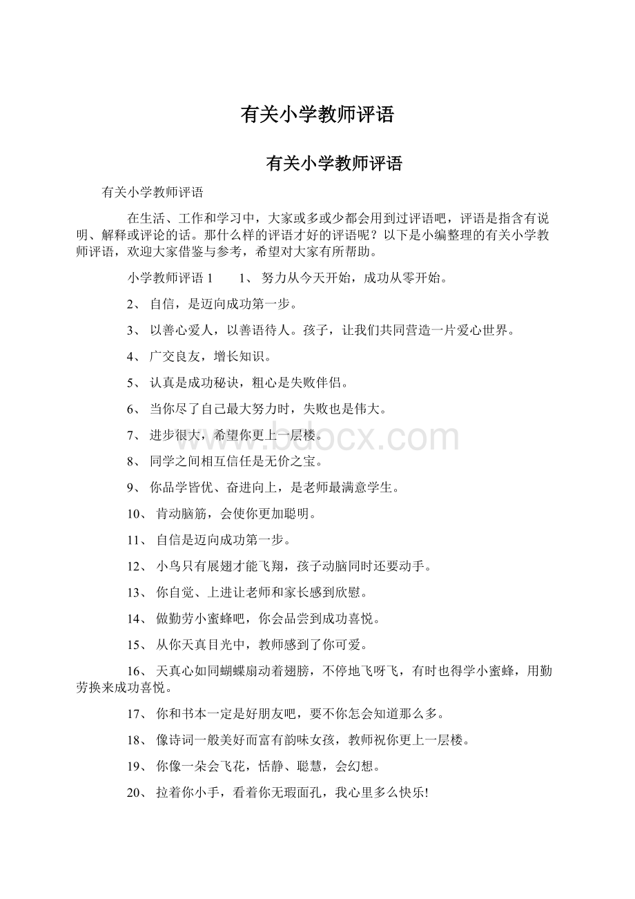 有关小学教师评语文档格式.docx_第1页