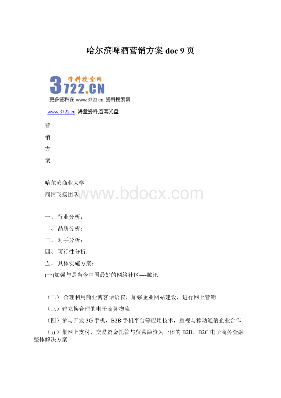 哈尔滨啤酒营销方案doc 9页Word格式文档下载.docx