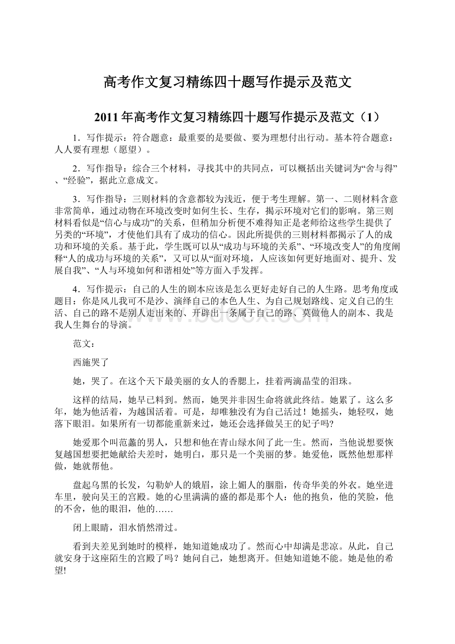 高考作文复习精练四十题写作提示及范文Word格式文档下载.docx