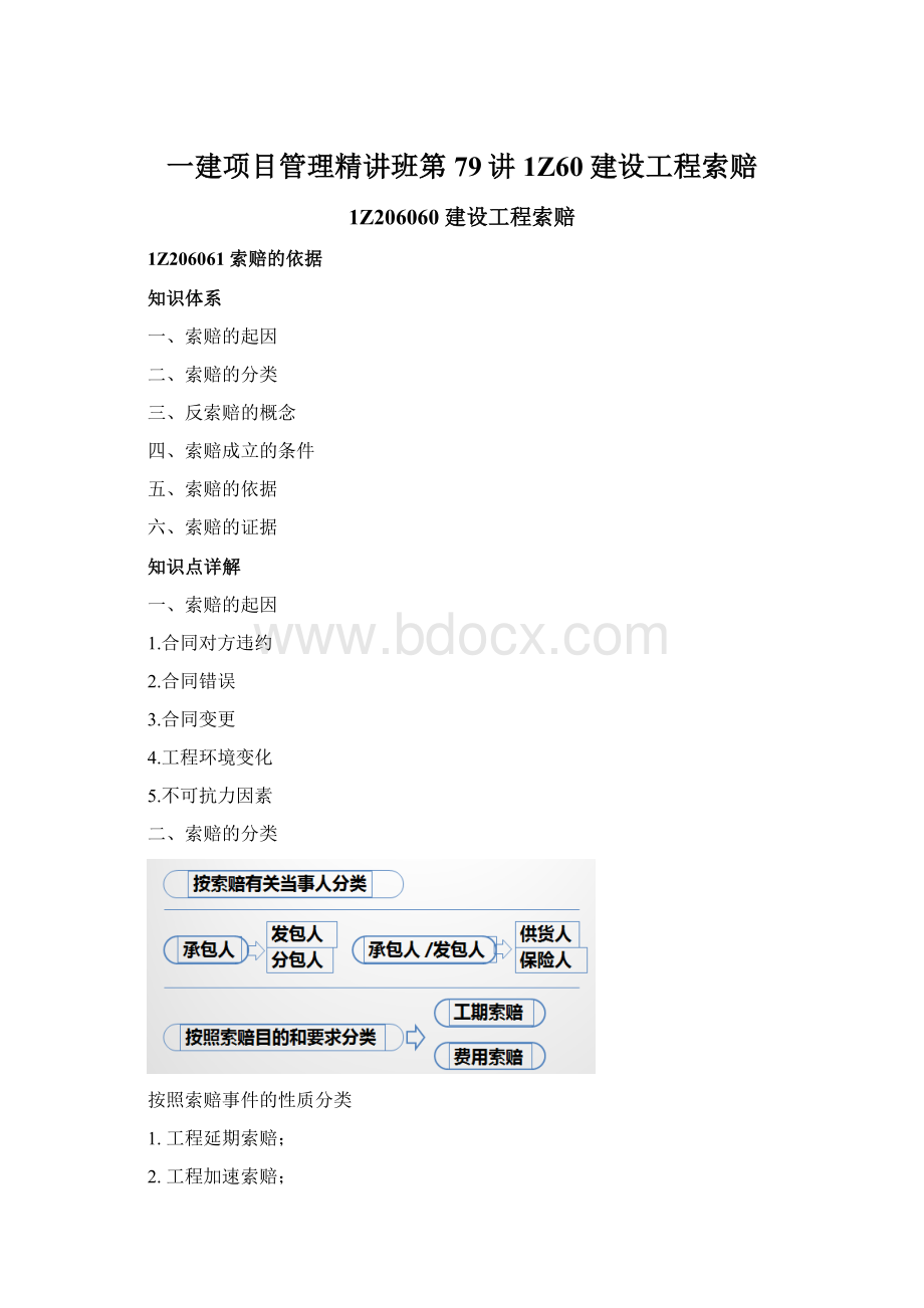 一建项目管理精讲班第79讲1Z60建设工程索赔Word文档下载推荐.docx