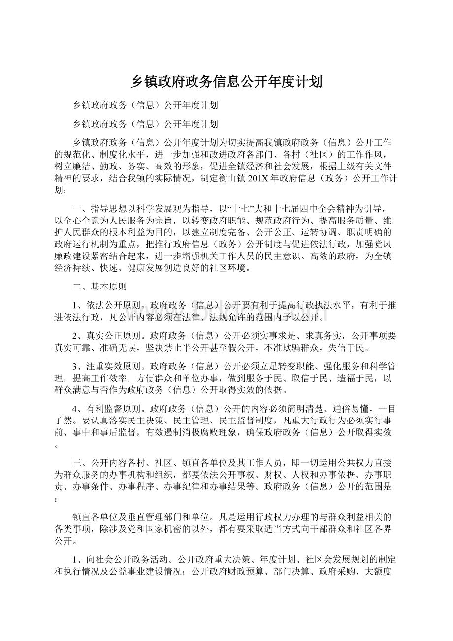 乡镇政府政务信息公开年度计划.docx_第1页