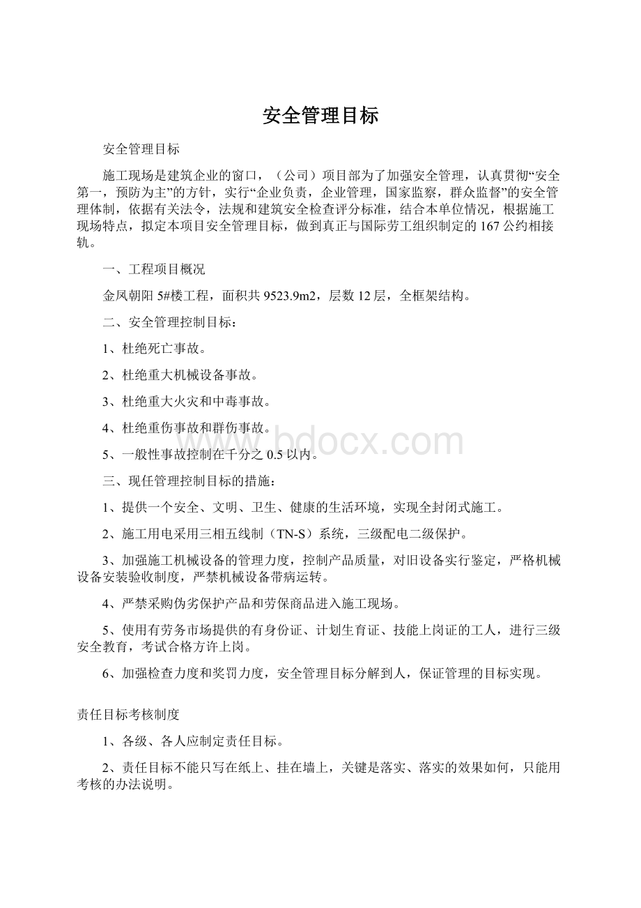 安全管理目标Word文档下载推荐.docx_第1页