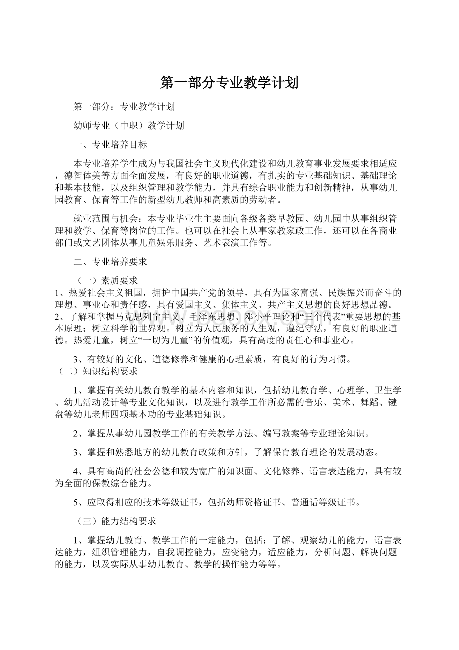 第一部分专业教学计划文档格式.docx