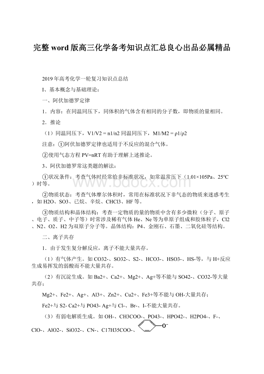 完整word版高三化学备考知识点汇总良心出品必属精品.docx_第1页