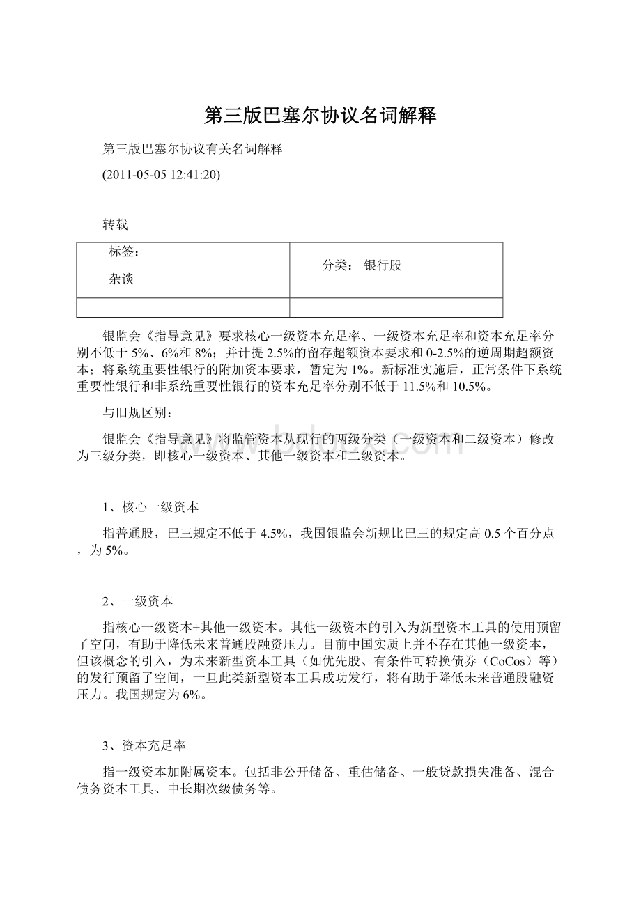 第三版巴塞尔协议名词解释Word文档格式.docx_第1页