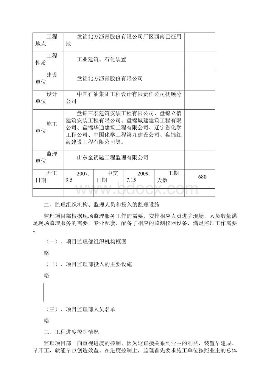 盘锦北沥加氢项目监理工作总结汇总Word格式.docx_第2页