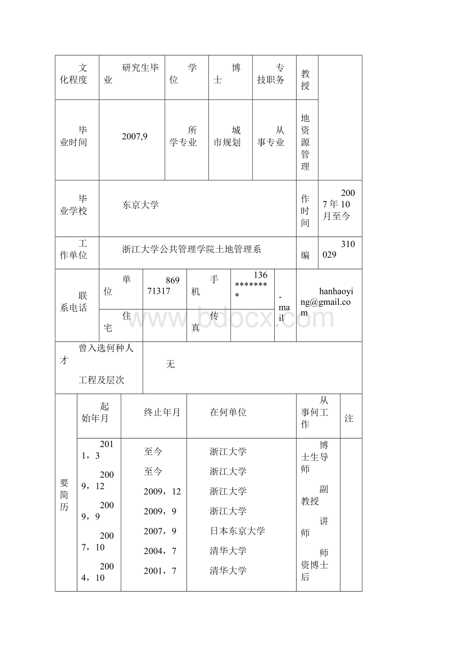 从事专业社会科学学部浙江大学Word文档下载推荐.docx_第2页