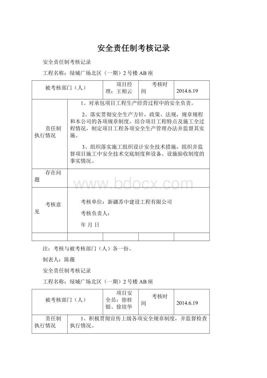 安全责任制考核记录.docx_第1页