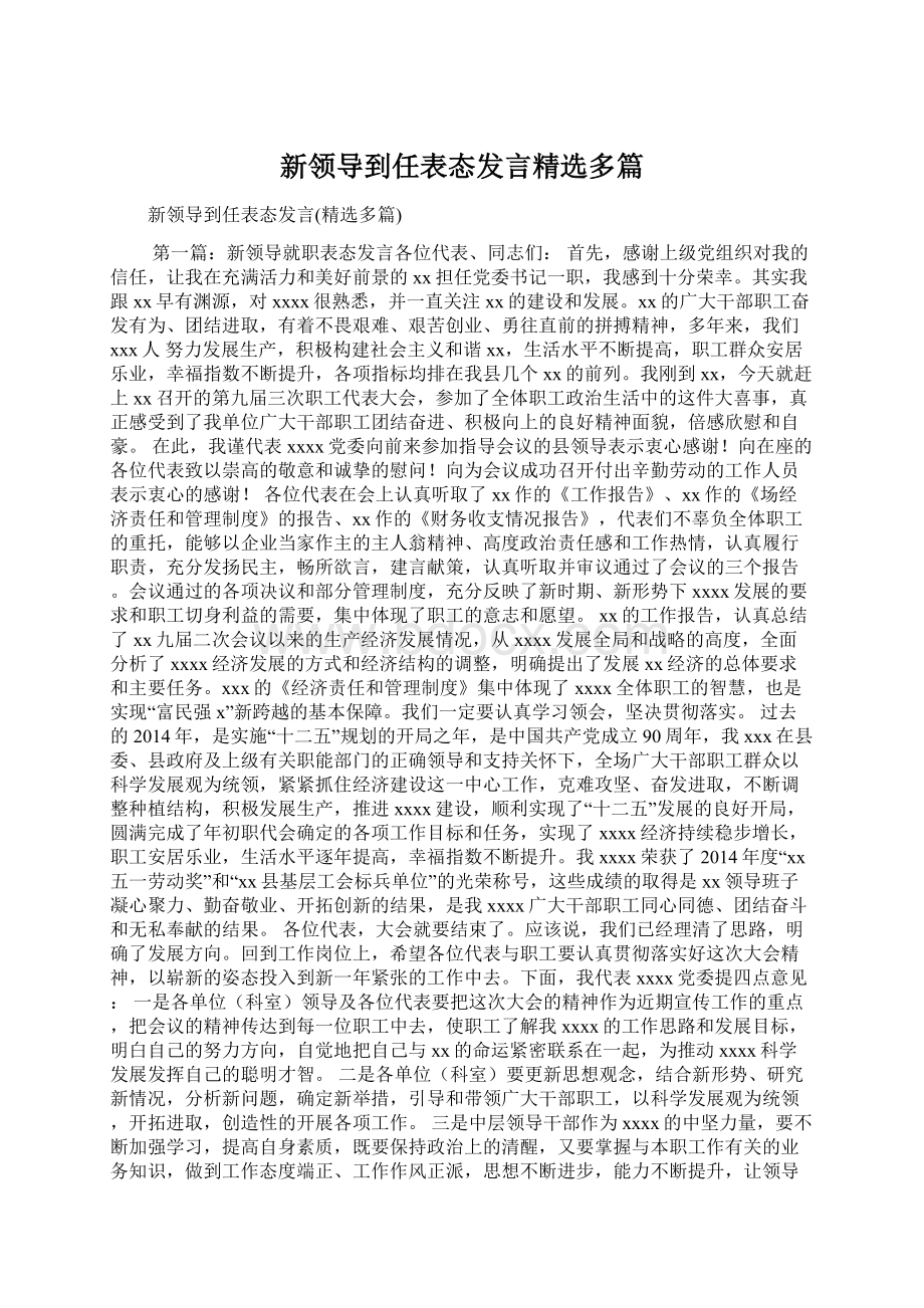 新领导到任表态发言精选多篇Word下载.docx