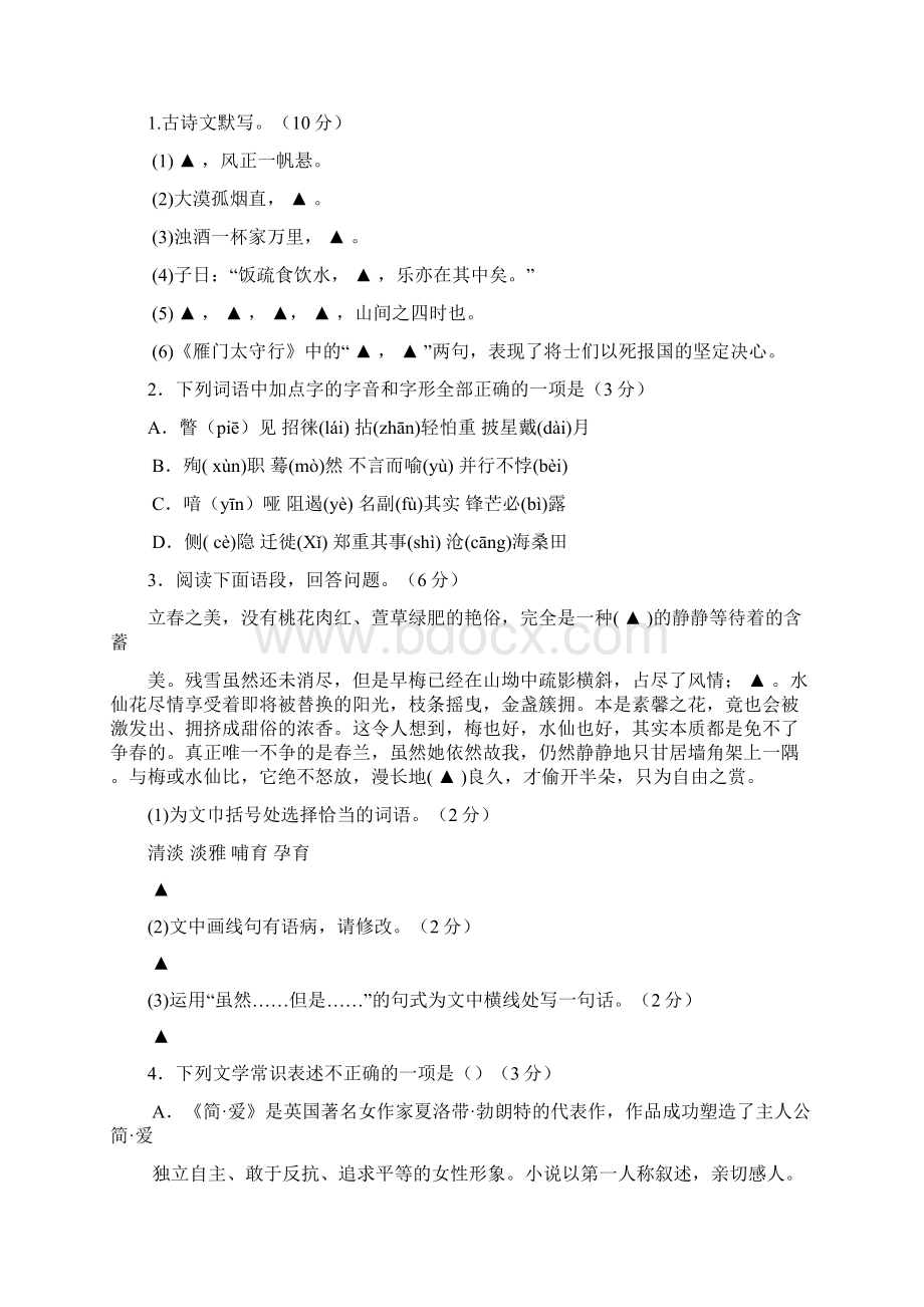 徐州市初中毕业升学考试语文试题及答案+新课标.docx_第3页