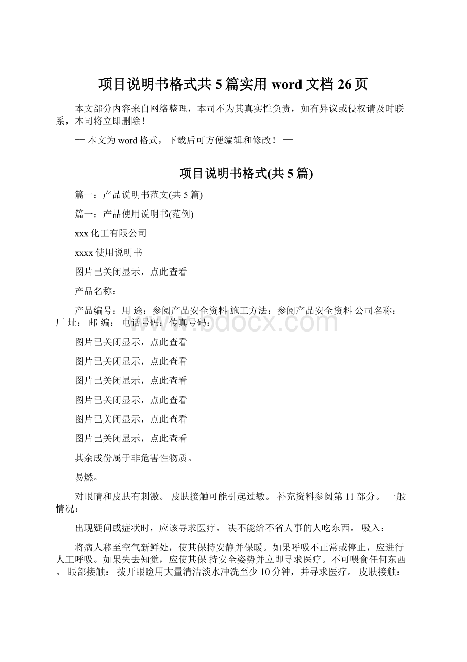 项目说明书格式共5篇实用word文档 26页.docx_第1页