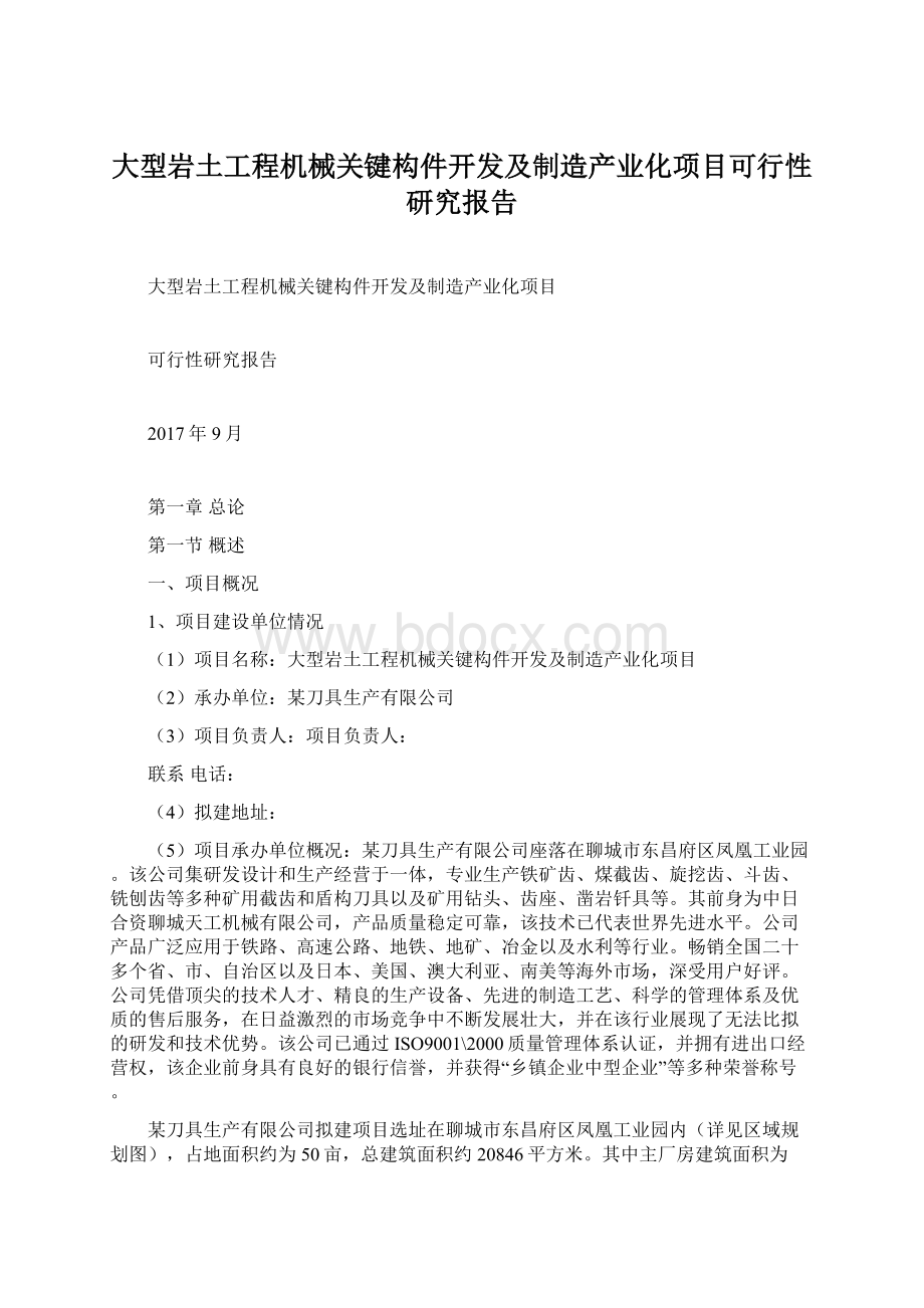 大型岩土工程机械关键构件开发及制造产业化项目可行性研究报告Word格式.docx_第1页