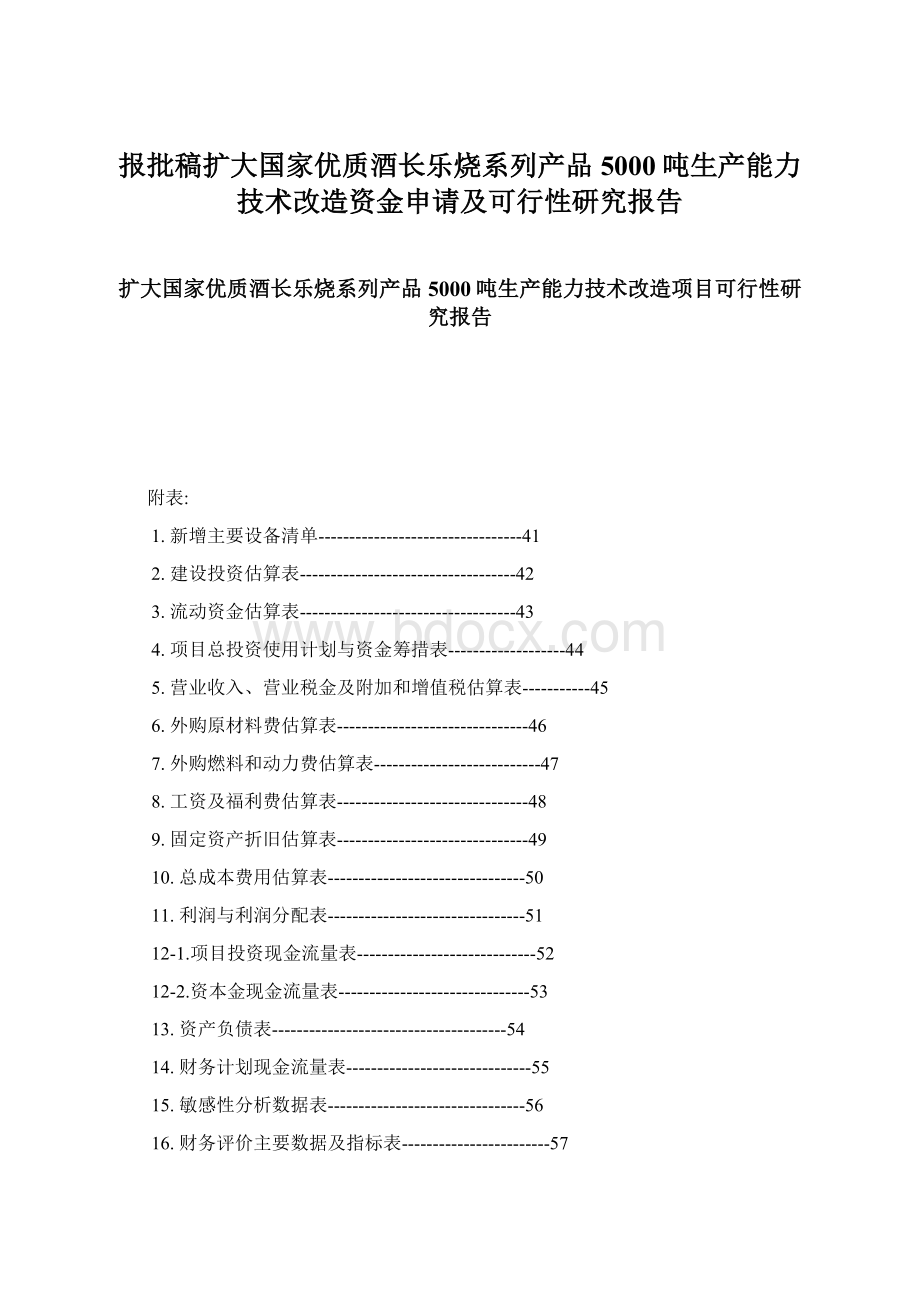 报批稿扩大国家优质酒长乐烧系列产品5000吨生产能力技术改造资金申请及可行性研究报告.docx_第1页