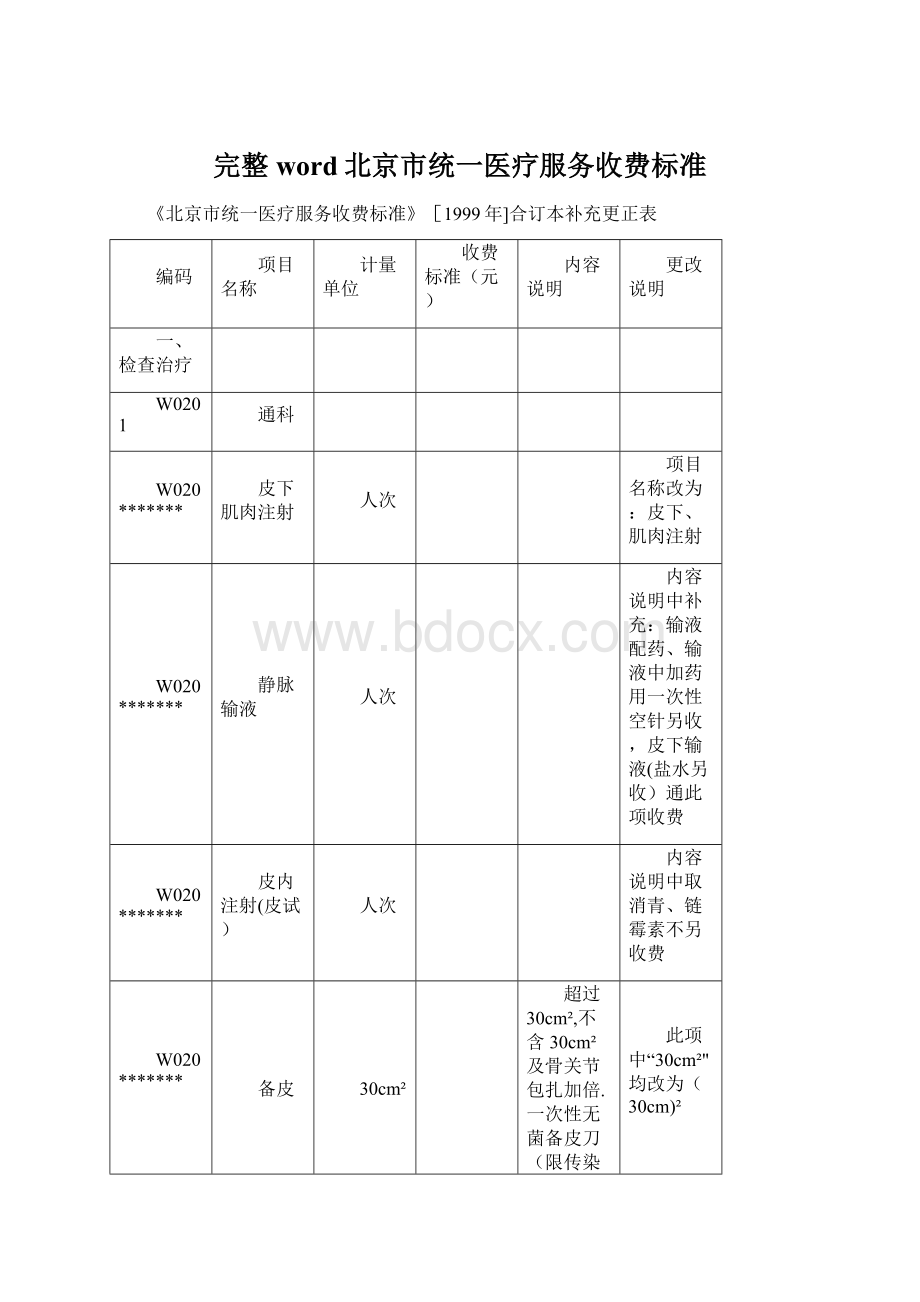 完整word北京市统一医疗服务收费标准Word文档下载推荐.docx