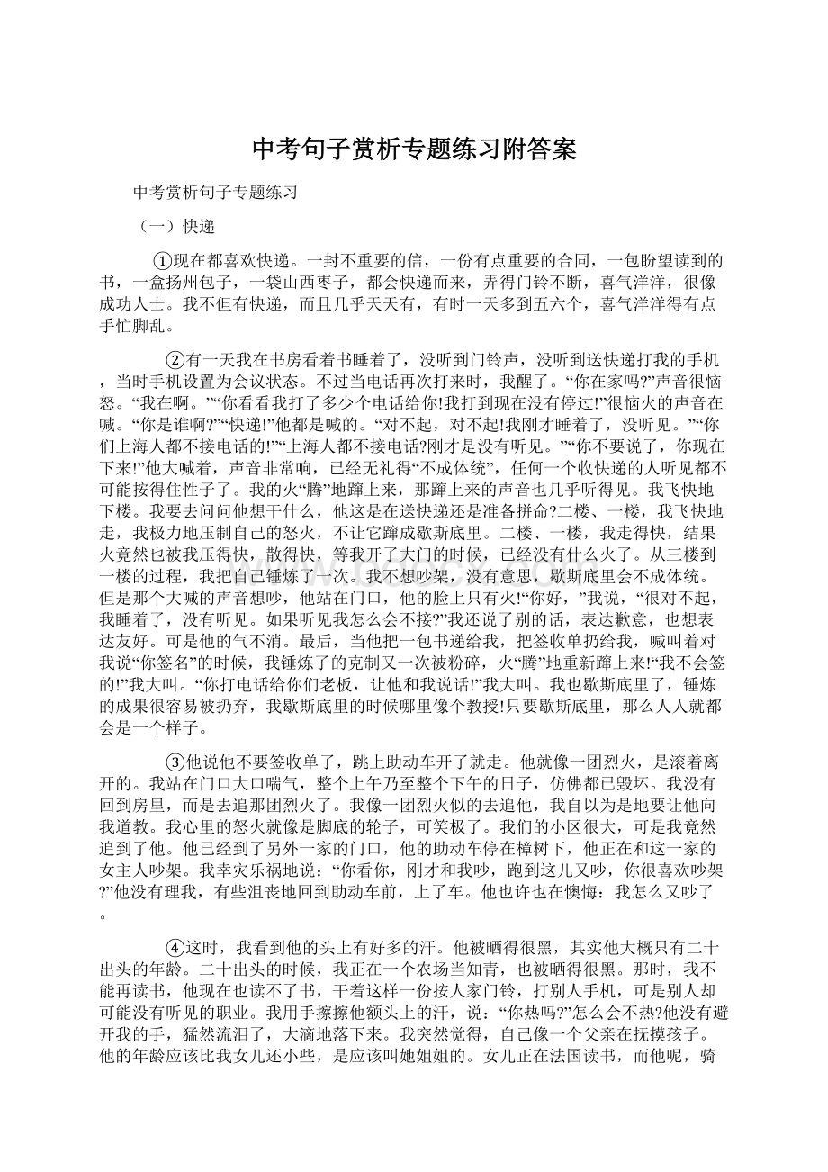 中考句子赏析专题练习附答案Word格式.docx