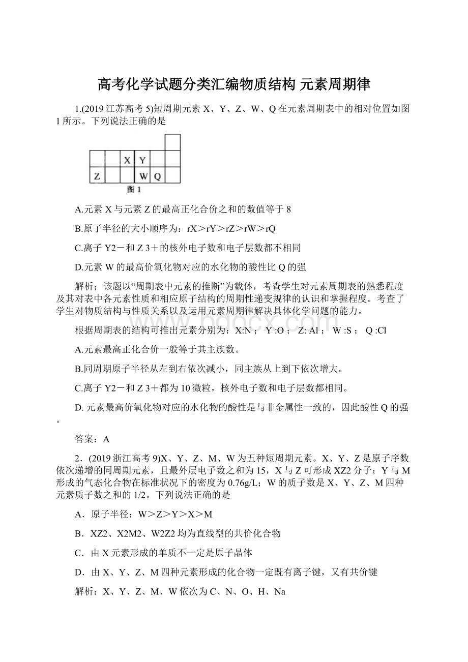 高考化学试题分类汇编物质结构 元素周期律Word下载.docx_第1页