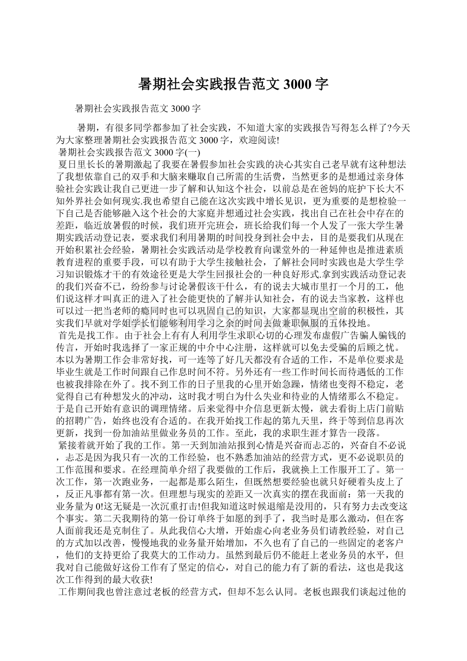 暑期社会实践报告范文3000字Word格式.docx