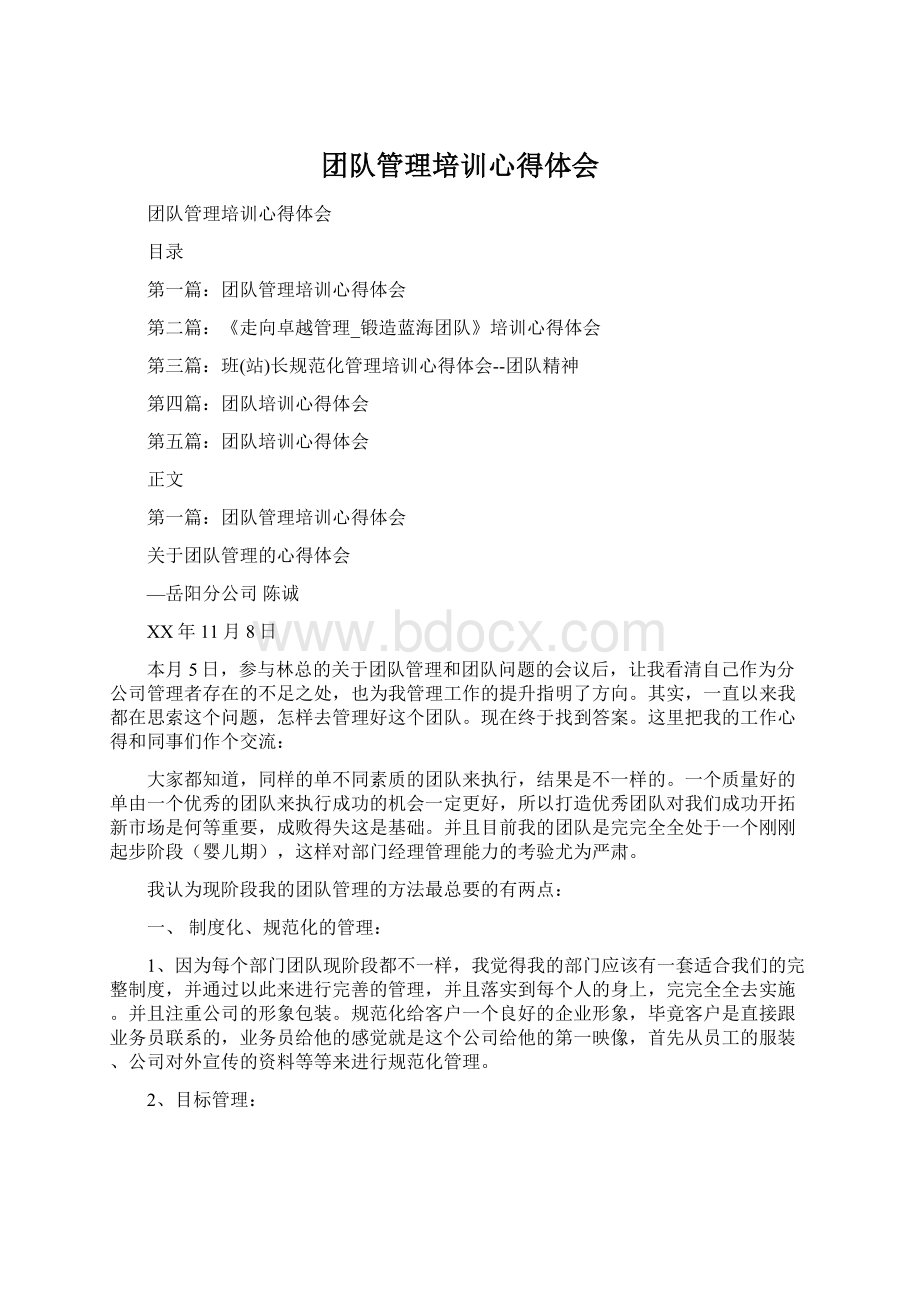 团队管理培训心得体会Word格式文档下载.docx